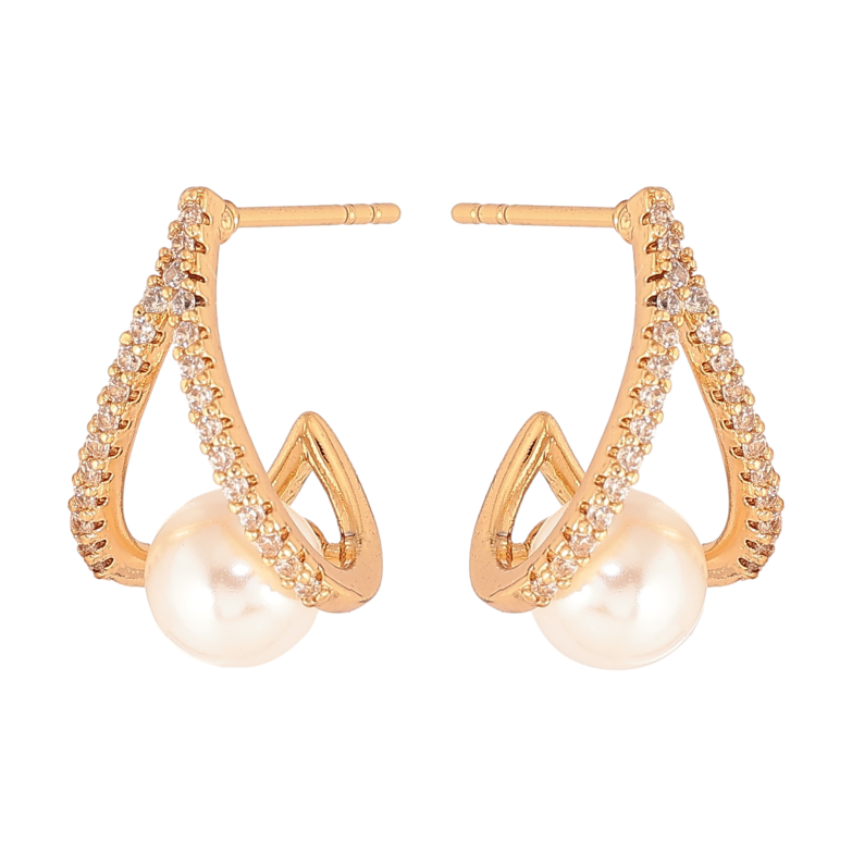 Серьги Xuping цвет Позолота 18К пусеты "Узор с жемчужинами и кристаллами" фото №1