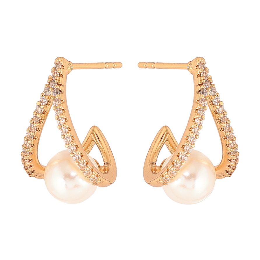 Серьги Xuping цвет Позолота 18К пусеты "Узор с жемчужинами и кристаллами" фото №1