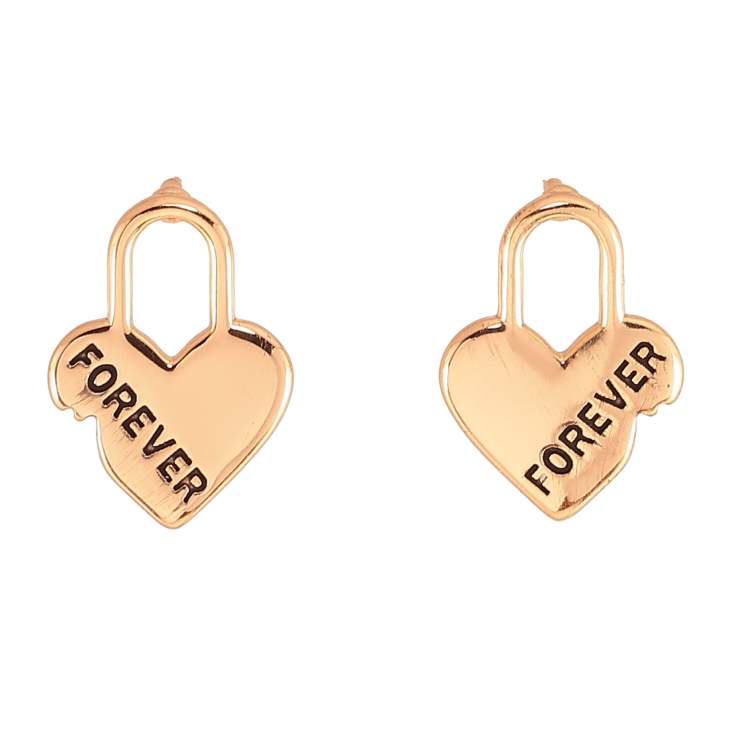Серьги Xuping цвет Позолота 18К пусеты "Сердечки-замочки с надписью Forever" фото №2