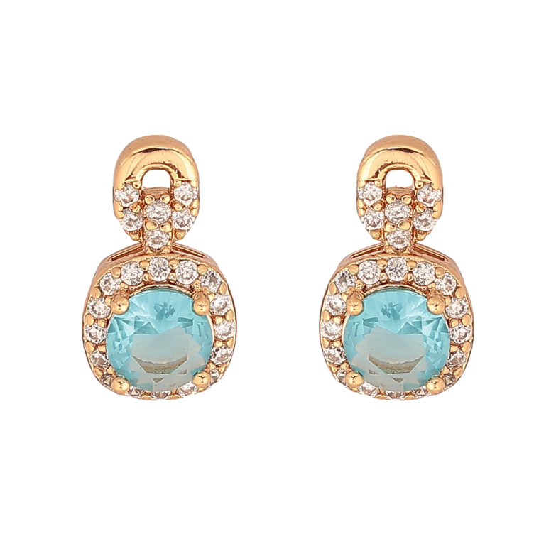 Серьги Xuping цвет Позолота 18К пусеты "Узор с голубыми кристаллами" фото №1