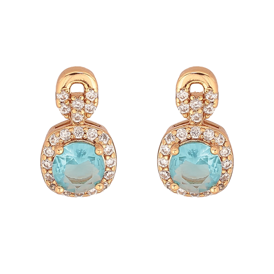 Серьги Xuping цвет Позолота 18К пусеты "Узор с голубыми кристаллами" фото №1