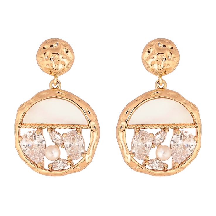 Сережки Xuping колір Позолота 18К пусети "Підвіски з перламутровими вставками та кристалами" фото №25