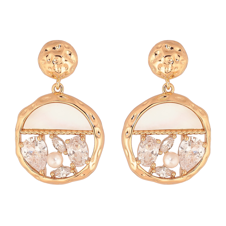 Серьги Xuping цвет Позолота 18К пусеты "Подвески с перламутровыми вставками и кристаллами" фото №1