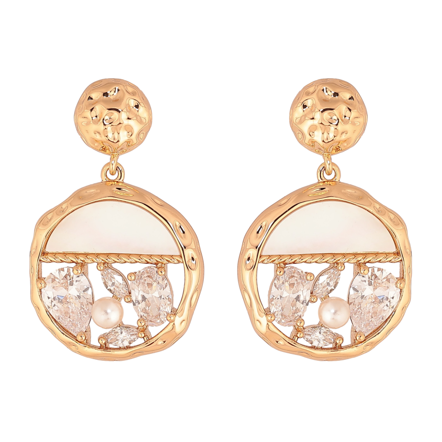 Сережки Xuping колір Позолота 18К пусети "Підвіски з перламутровими вставками та кристалами" фото №1