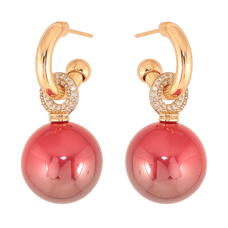 Серьги Xuping цвет Позолота 18К пусеты "Подвески с вишневыми шариками" фото №4