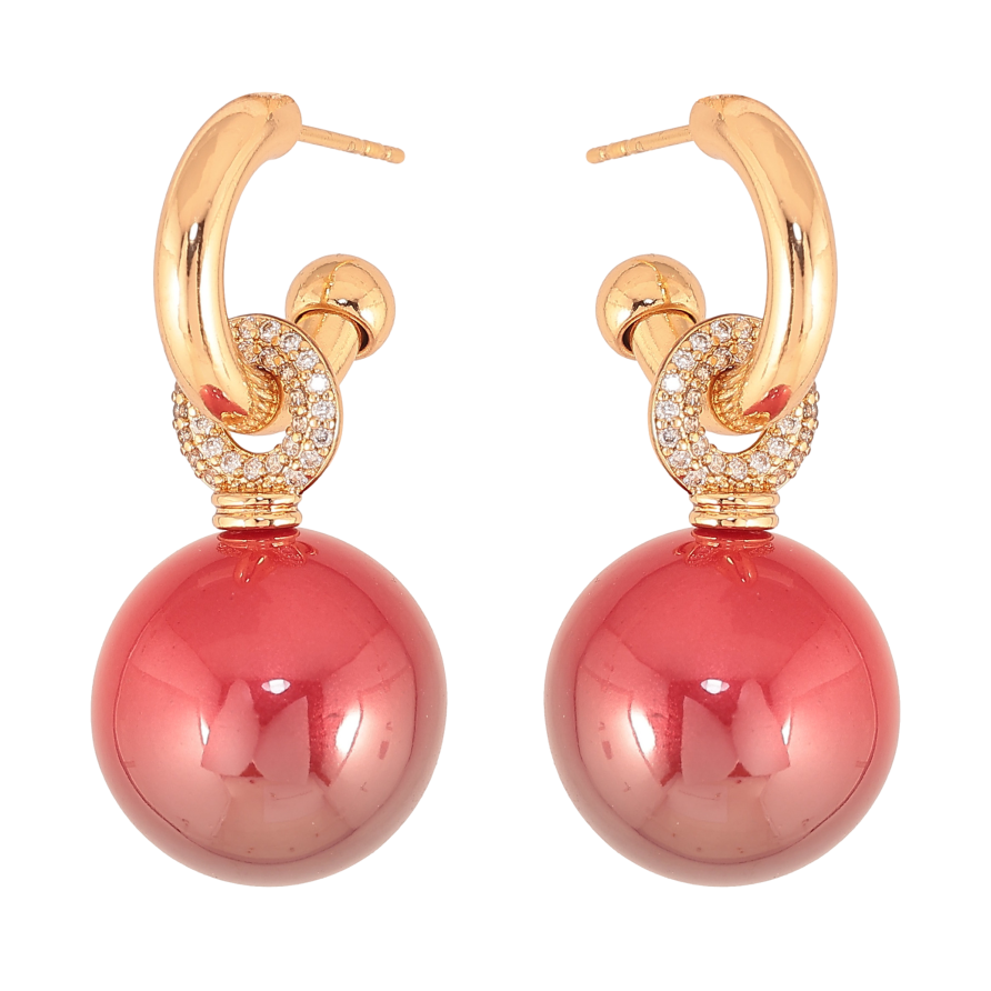 Серьги Xuping цвет Позолота 18К пусеты "Подвески с вишневыми шариками" фото №1