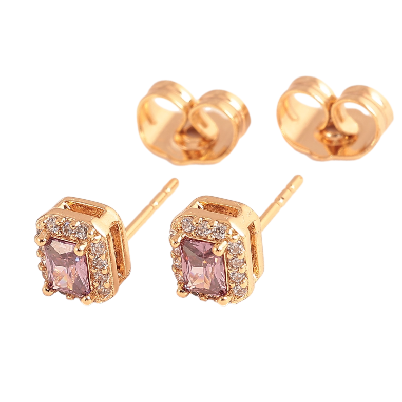 Серьги Xuping цвет Позолота 18К пусеты "Сиреневые кристаллы в обрамлении" фото №8