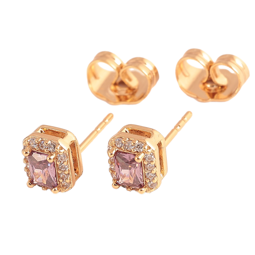 Серьги Xuping цвет Позолота 18К пусеты "Сиреневые кристаллы в обрамлении" фото №1