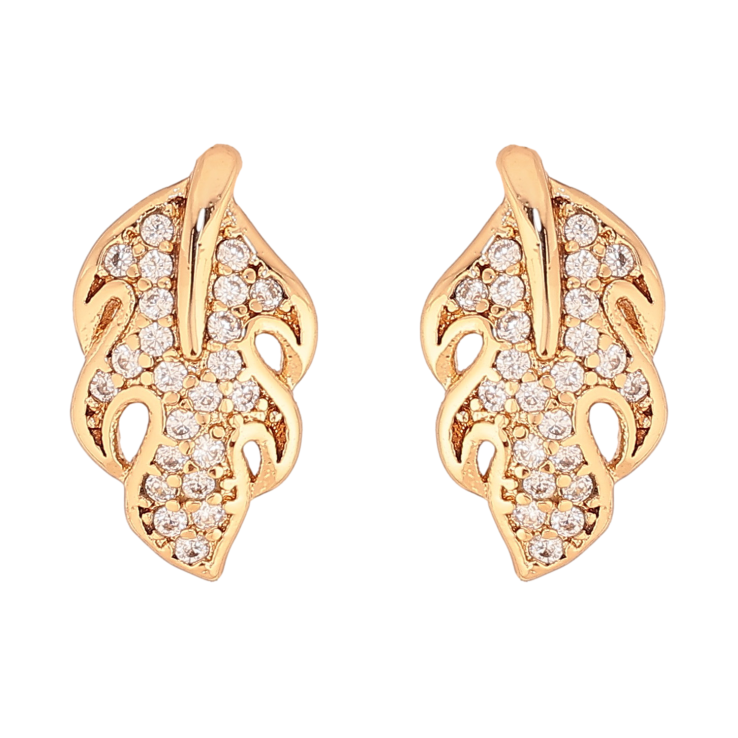 Серьги Xuping цвет Позолота 18К пусеты "Листики с инкрустацией кристаллами" фото №24