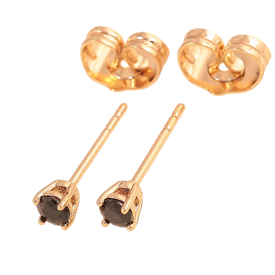 Сережки Xuping колір Позолота 18К пусети "Чорні кристали в 4-х крапановій оправі" ø 3мм фото №1
