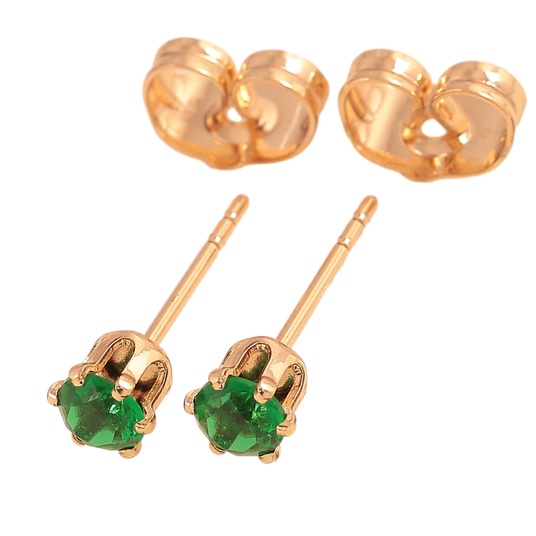 Серьги Xuping цвет Позолота 18К пусеты "Зеленые кристаллы в 6-ти крапановой оправе" ø 4мм фото №1