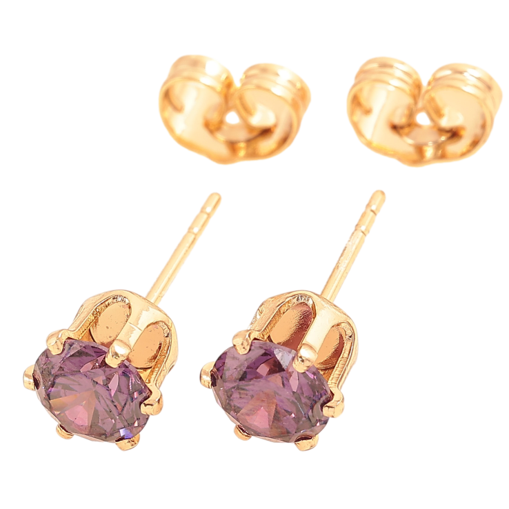 Серьги Xuping цвет Позолота 18К пусеты "Сиреневые кристаллы в 6-ти крапановой оправе" ø 6мм фото №5