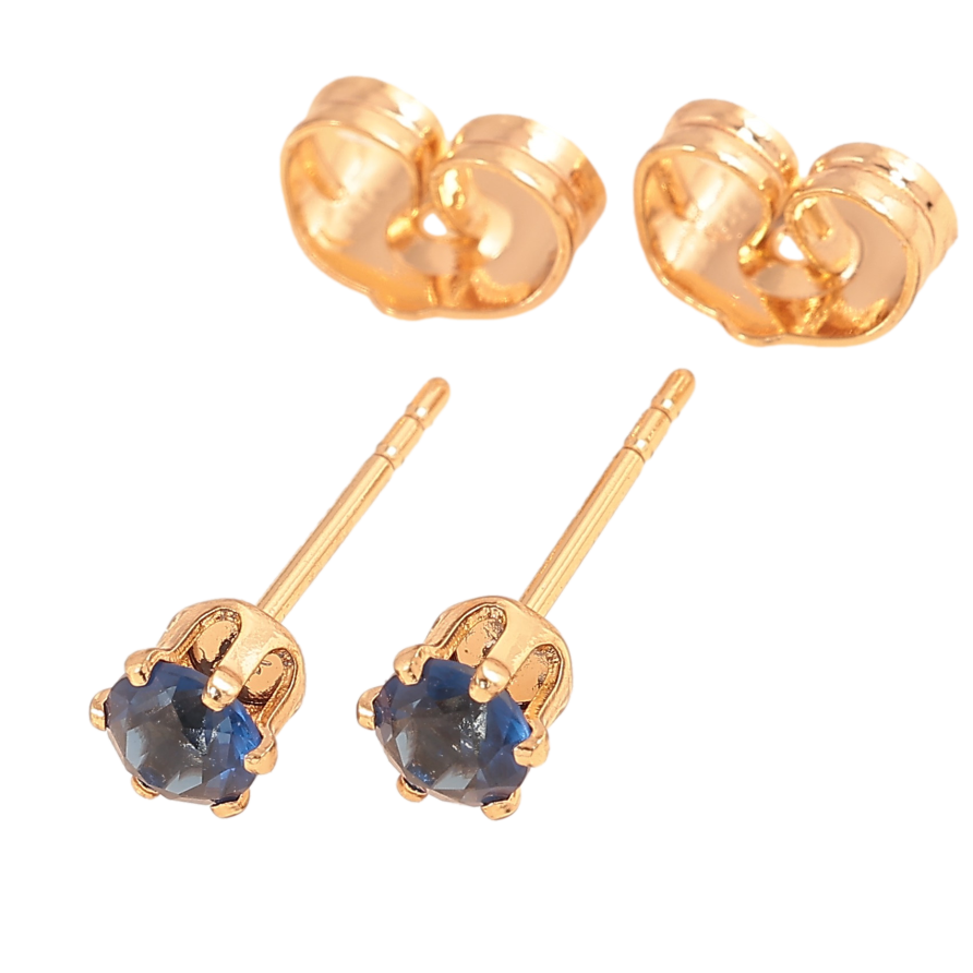 Серьги Xuping цвет Позолота 18К пусеты "Синие кристаллы в 6-ти крапановой оправе" ø 4мм фото №1