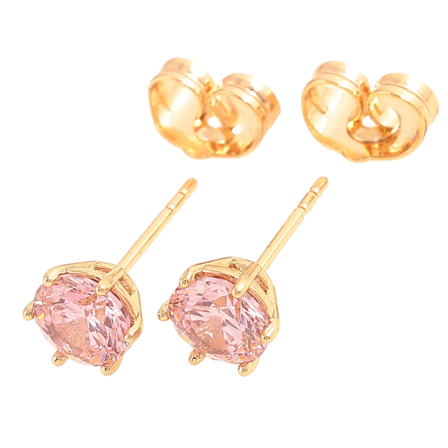 Сережки Xuping колір Позолота 18К пусети "Рожеві кристали в 6-ти крапановій оправі" ø 6мм фото №1