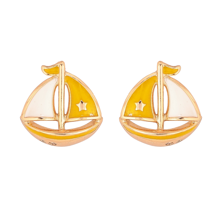 Серьги Xuping цвет Позолота 18К пусеты "Кораблики с желто-белой эмалью" фото №19