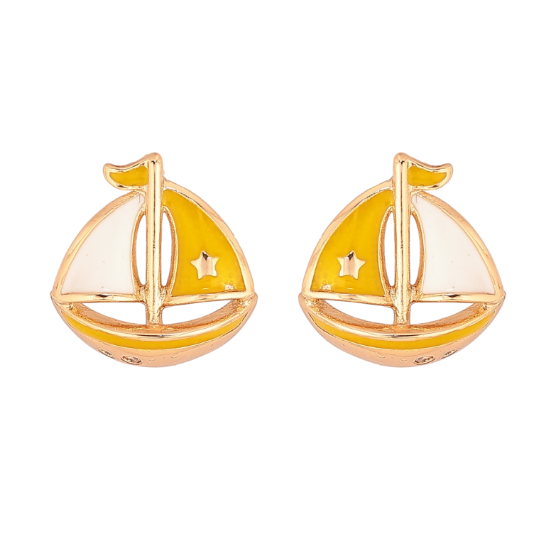 Серьги Xuping цвет Позолота 18К пусеты "Кораблики с желто-белой эмалью" фото №1