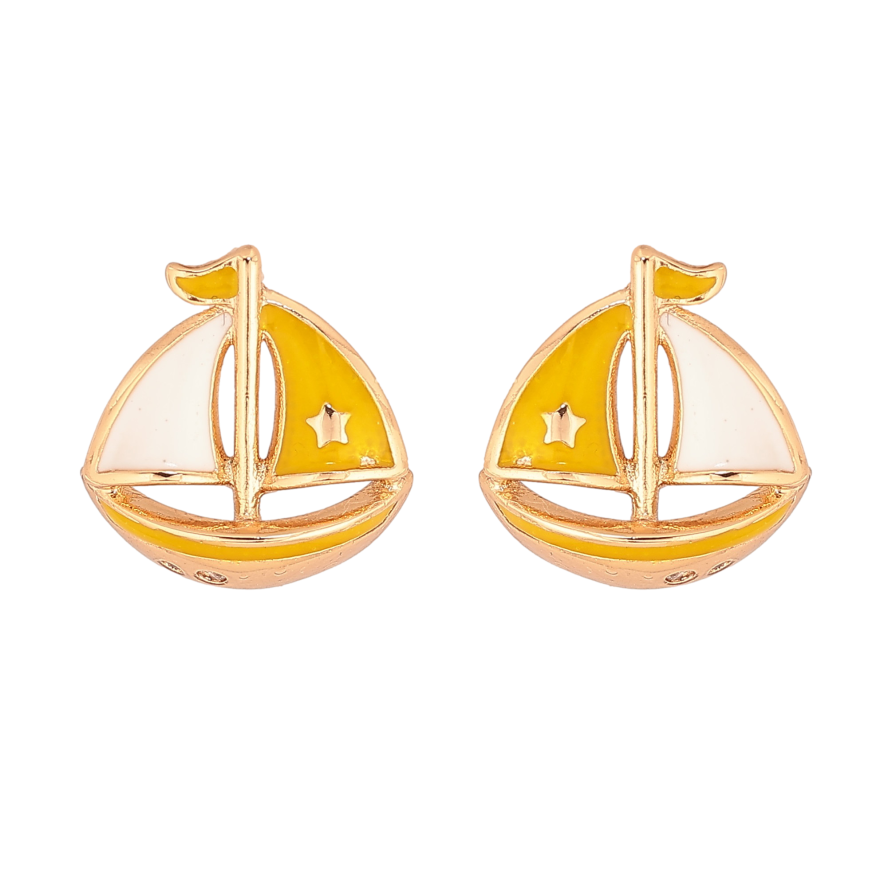Серьги Xuping цвет Позолота 18К пусеты "Кораблики с желто-белой эмалью" фото №1