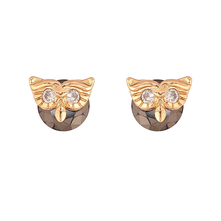 Серьги Xuping цвет Позолота 18К пусеты "Совы с черными кристаллами" фото №2