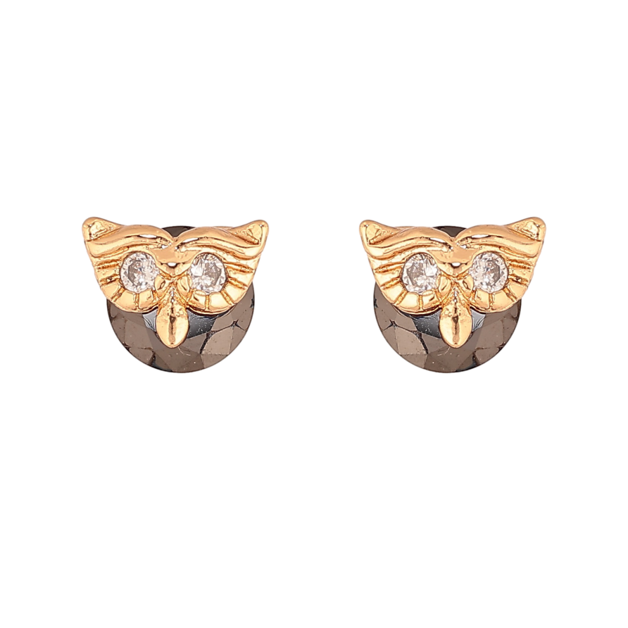 Серьги Xuping цвет Позолота 18К пусеты "Совы с черными кристаллами" фото №1