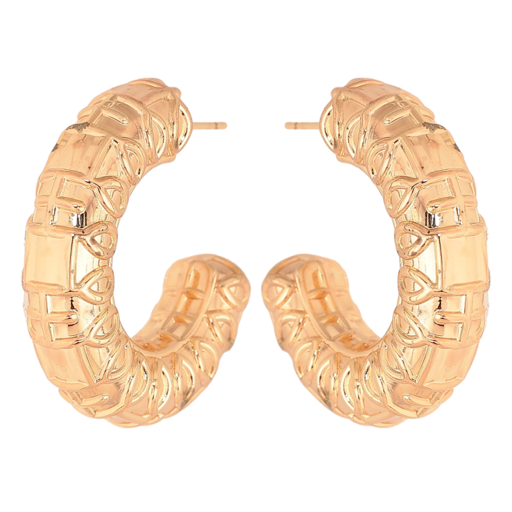 Серьги Xuping цвет Позолота 18К пусеты "Объемные дуги с узором" фото №7