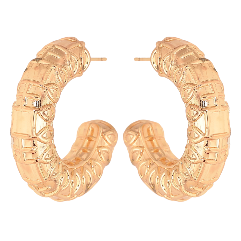 Серьги Xuping цвет Позолота 18К пусеты "Объемные дуги с узором" фото №3