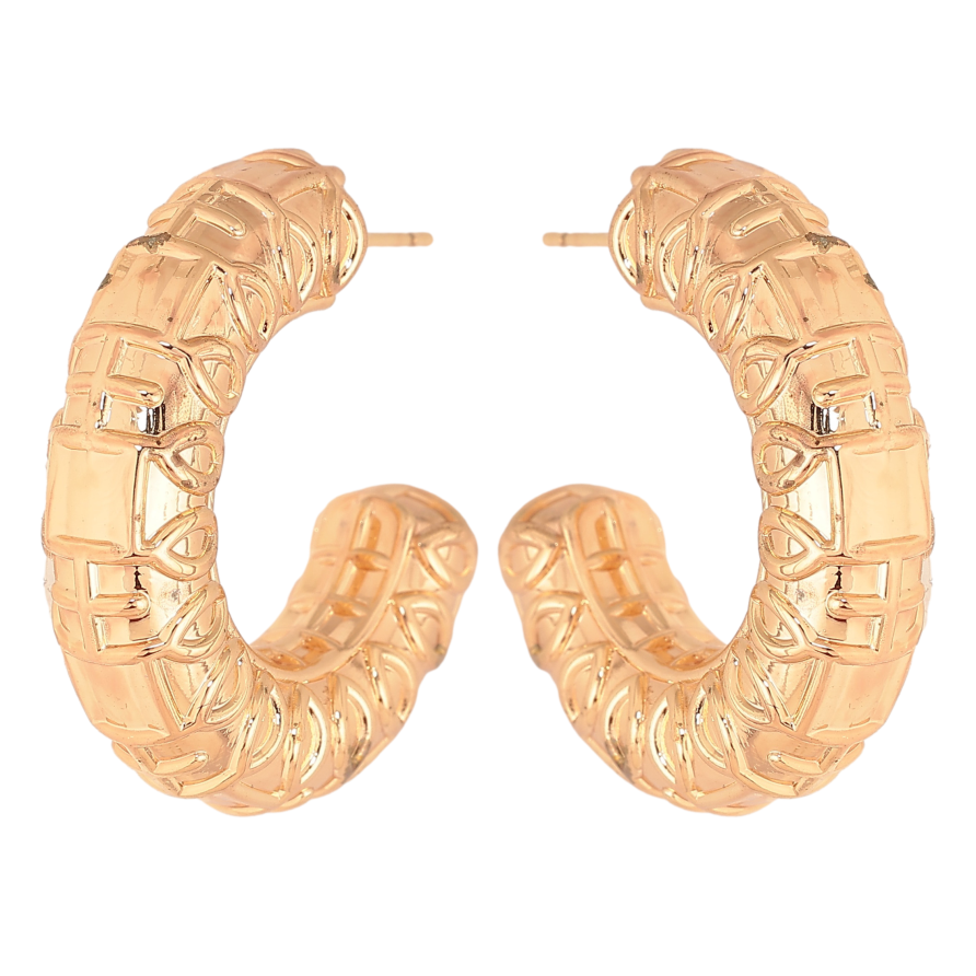 Серьги Xuping цвет Позолота 18К пусеты "Объемные дуги с узором" фото №1