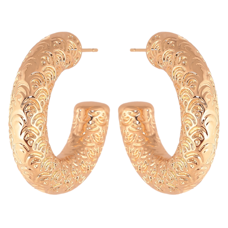 Серьги Xuping цвет Позолота 18К пусеты "Объемные дуги с узором" фото №9