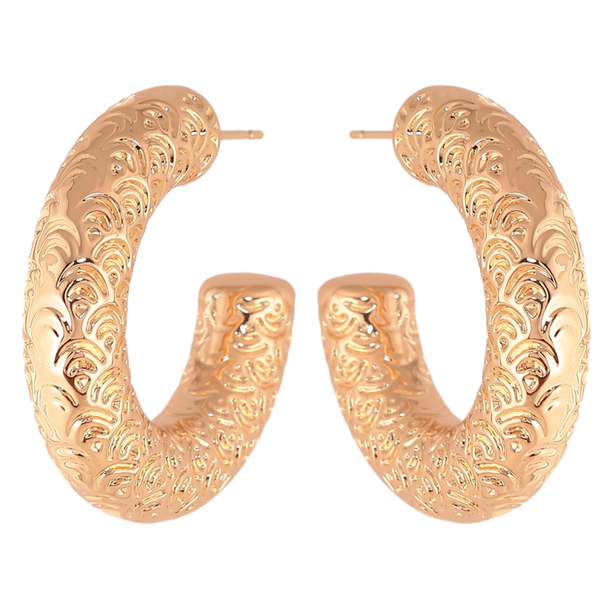 Серьги Xuping цвет Позолота 18К пусеты "Объемные дуги с узором" фото №1