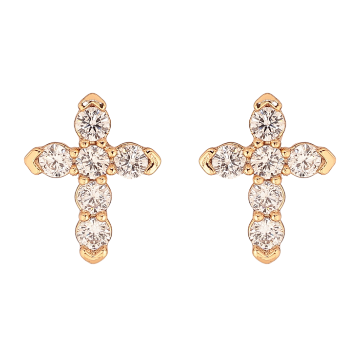 Серьги Xuping цвет Позолота 18К пусеты "Кристальные крестики" фото №5