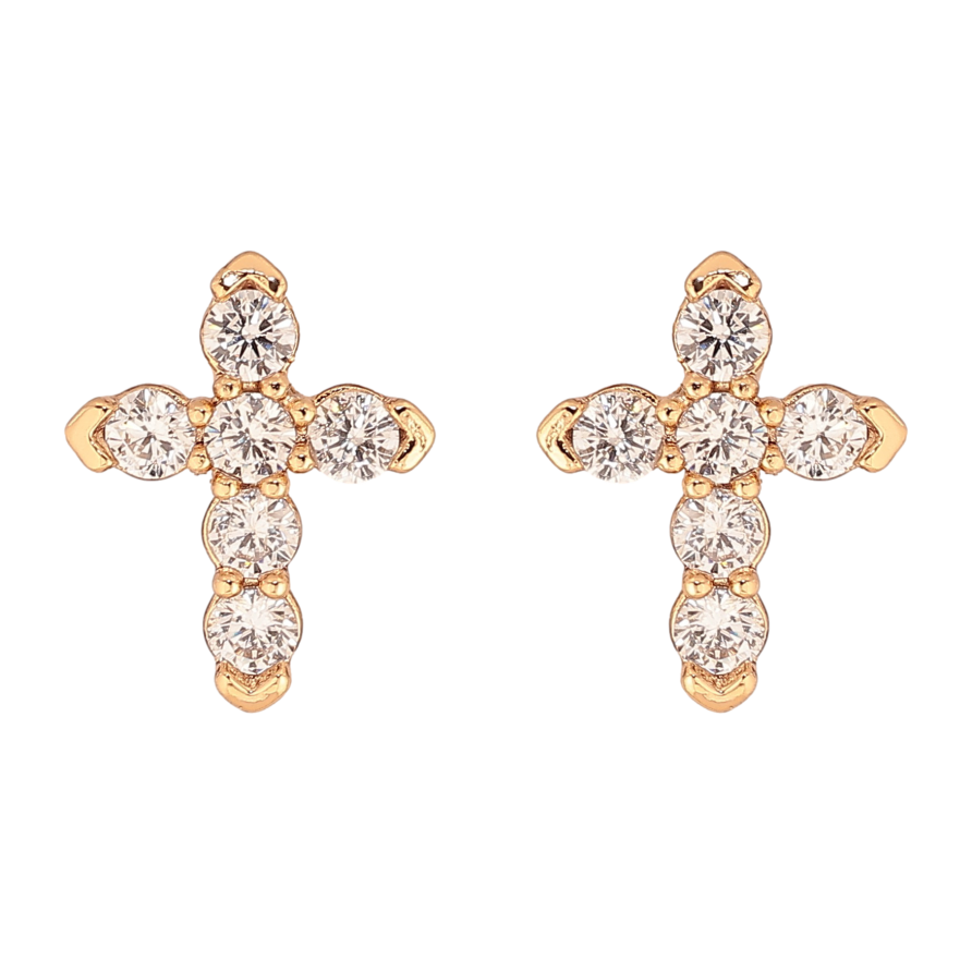 Серьги Xuping цвет Позолота 18К пусеты "Кристальные крестики" фото №1