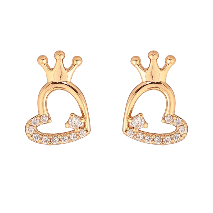 Серьги Xuping цвет Позолота 18К пусеты "Сердечки с короной" фото №4