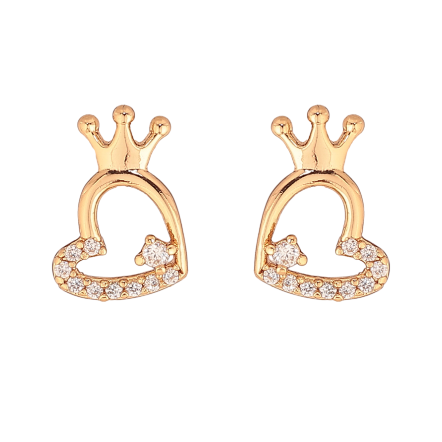 Серьги Xuping цвет Позолота 18К пусеты "Сердечки с короной" фото №1