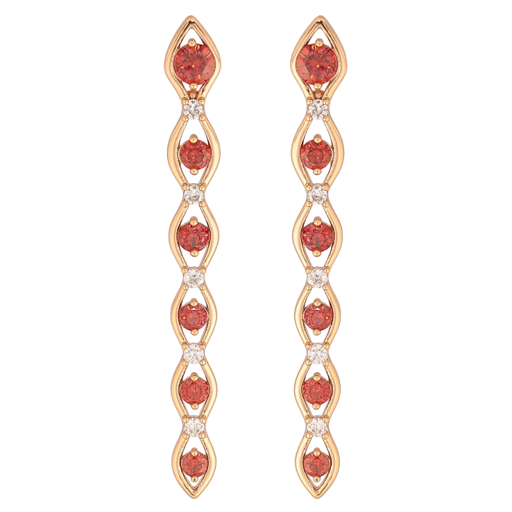 Серьги Xuping цвет Позолота 18К пусеты "Подвески с красными кристаллами" фото №12