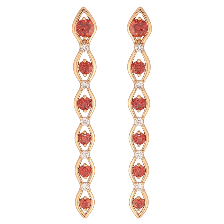 Серьги Xuping цвет Позолота 18К пусеты "Подвески с красными кристаллами" фото №18