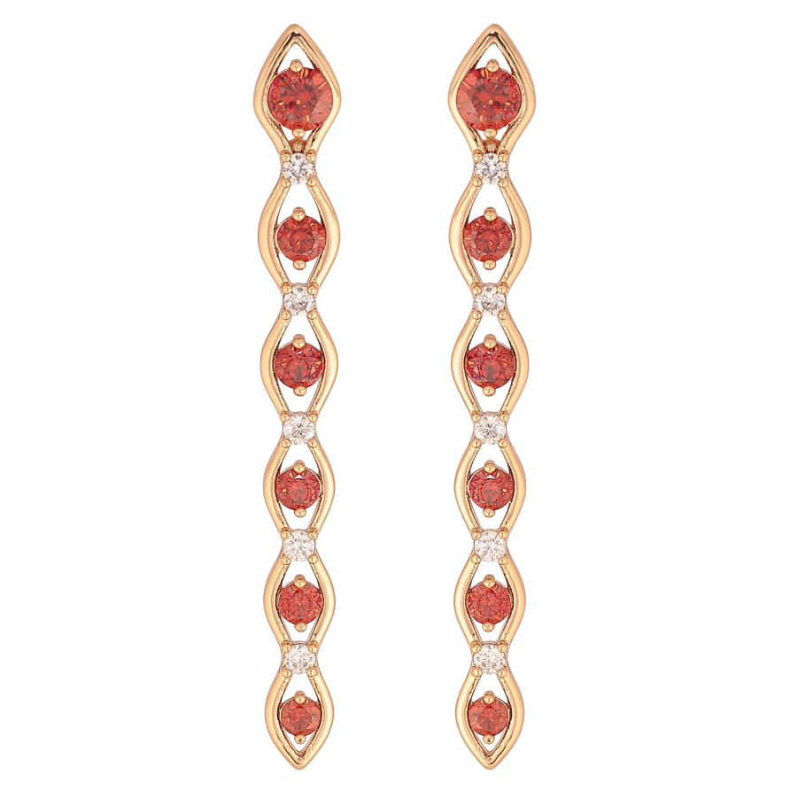 Серьги Xuping цвет Позолота 18К пусеты "Подвески с красными кристаллами" фото №1