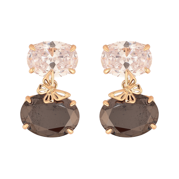 Серьги Xuping цвет Позолота 18К пусеты "Черно-белые кристаллы с бабочками" фото №16