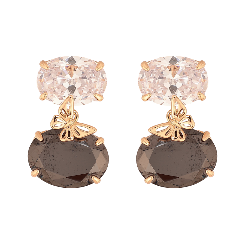 Серьги Xuping цвет Позолота 18К пусеты "Черно-белые кристаллы с бабочками" фото №1