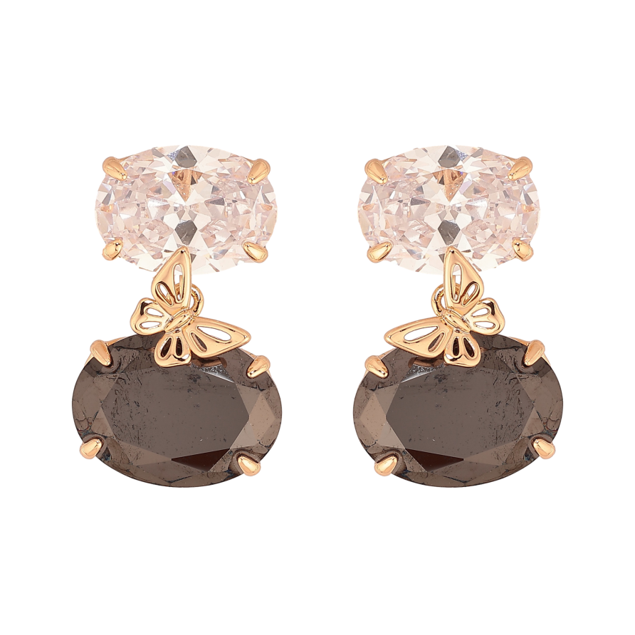 Серьги Xuping цвет Позолота 18К пусеты "Черно-белые кристаллы с бабочками" фото №1