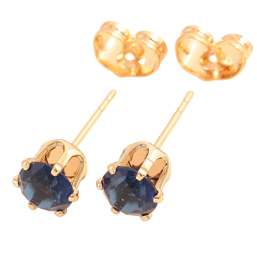 Серьги Xuping цвет Позолота 18К пусеты "Синие кристаллы в 6-ти крапановой оправе" ø 6мм фото №1