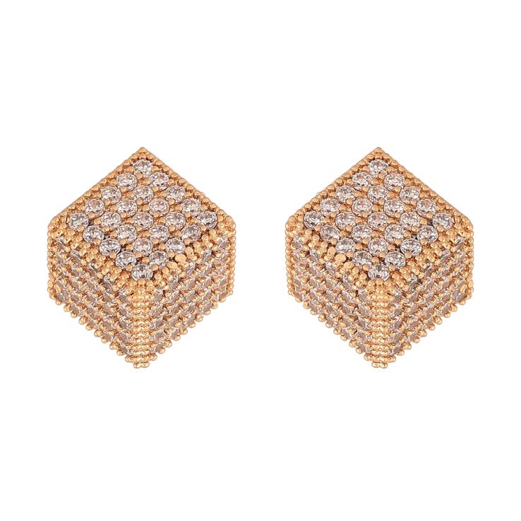 Серьги Xuping цвет Позолота 18К пусеты "Кубики с инкрустацией кристаллами" фото №6