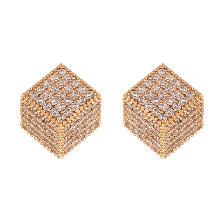 Серьги Xuping цвет Позолота 18К пусеты "Кубики с инкрустацией кристаллами" фото №1
