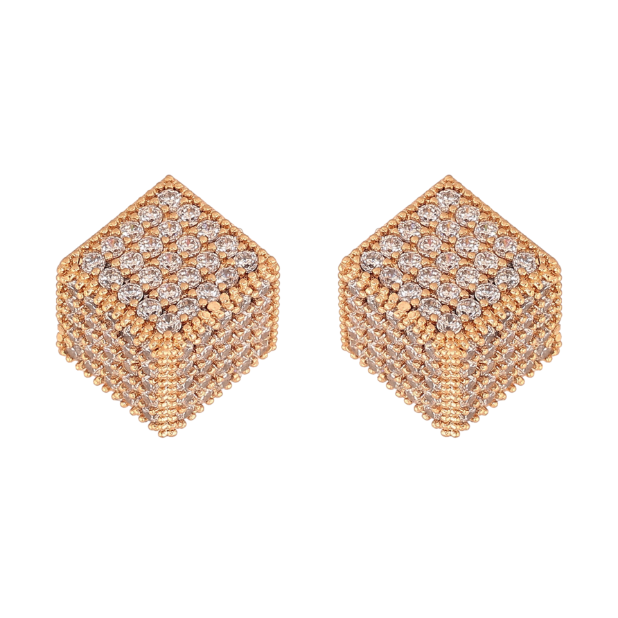 Серьги Xuping цвет Позолота 18К пусеты "Кубики с инкрустацией кристаллами" фото №1