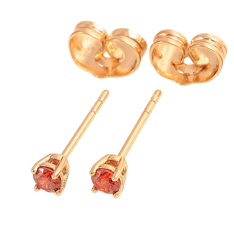 Серьги Xuping цвет Позолота 18К пусеты "Красные кристаллы в 4-х крапановой оправе" ø 3мм фото №1