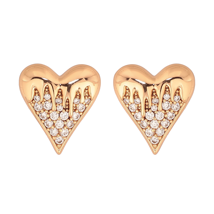 Серьги Xuping цвет Позолота 18К пусеты "Сердечки с кристаллами" фото №11