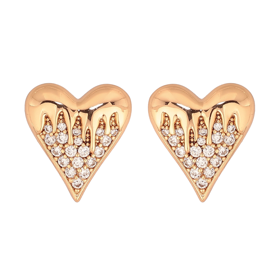 Серьги Xuping цвет Позолота 18К пусеты "Сердечки с кристаллами" фото №1