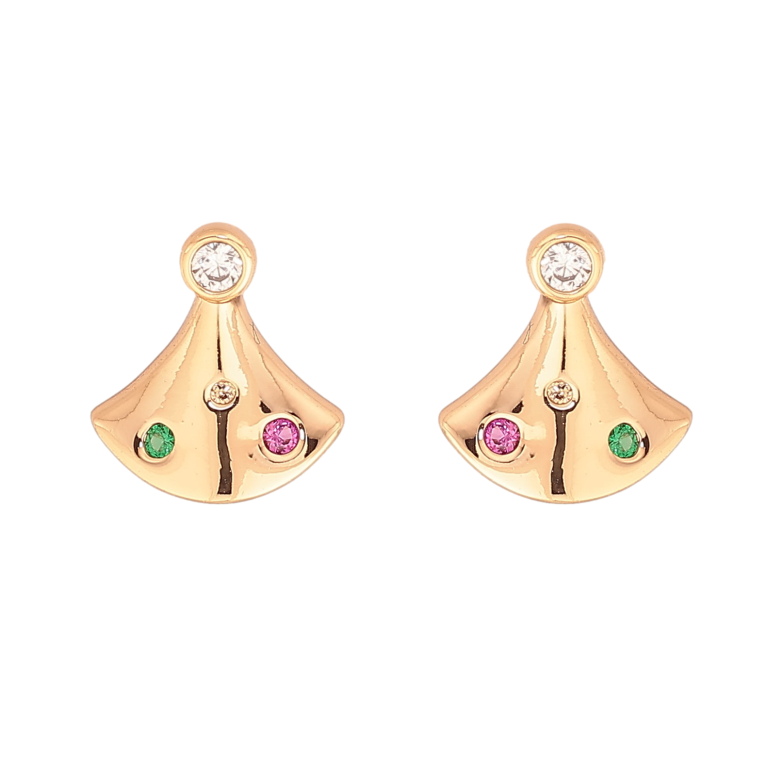 Сережки Xuping колір Позолота 18К пусети "Візерунок з кольоровими кристалами" фото №1