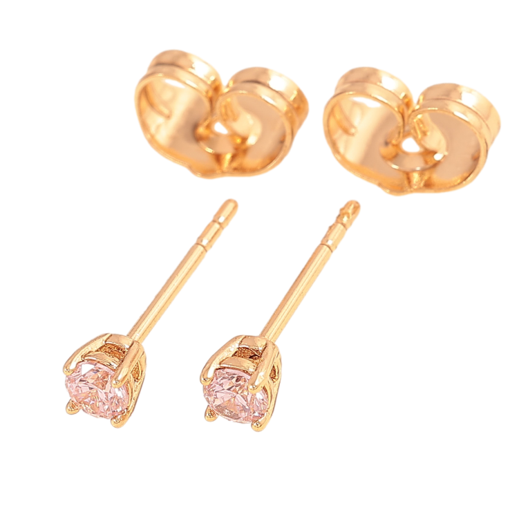 Серьги Xuping цвет Позолота 18К пусеты "Розовые кристаллы в 4-х крапановой оправе" ø 3мм фото №15