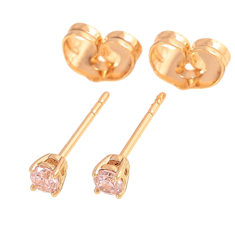 Сережки Xuping колір Позолота 18К пусети "Рожеві кристали в 4-х крапановій оправі" ø 3мм фото №1