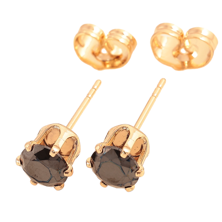 Серьги Xuping цвет Позолота 18К пусеты "Черные кристаллы в 6-ти крапановой оправе" ø 6мм фото №3