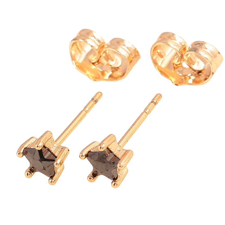 Сережки Xuping колір Позолота 18К пусети "Зірки із чорних кристалів" 5мм фото №1